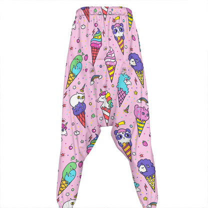 Girly Unicorn Ice Cream Pattern Print Hammer Pants