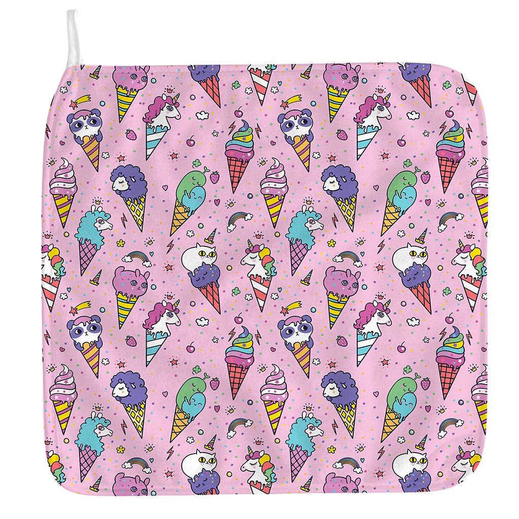 Girly Unicorn Ice Cream Pattern Print Hand Towel