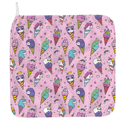 Girly Unicorn Ice Cream Pattern Print Hand Towel