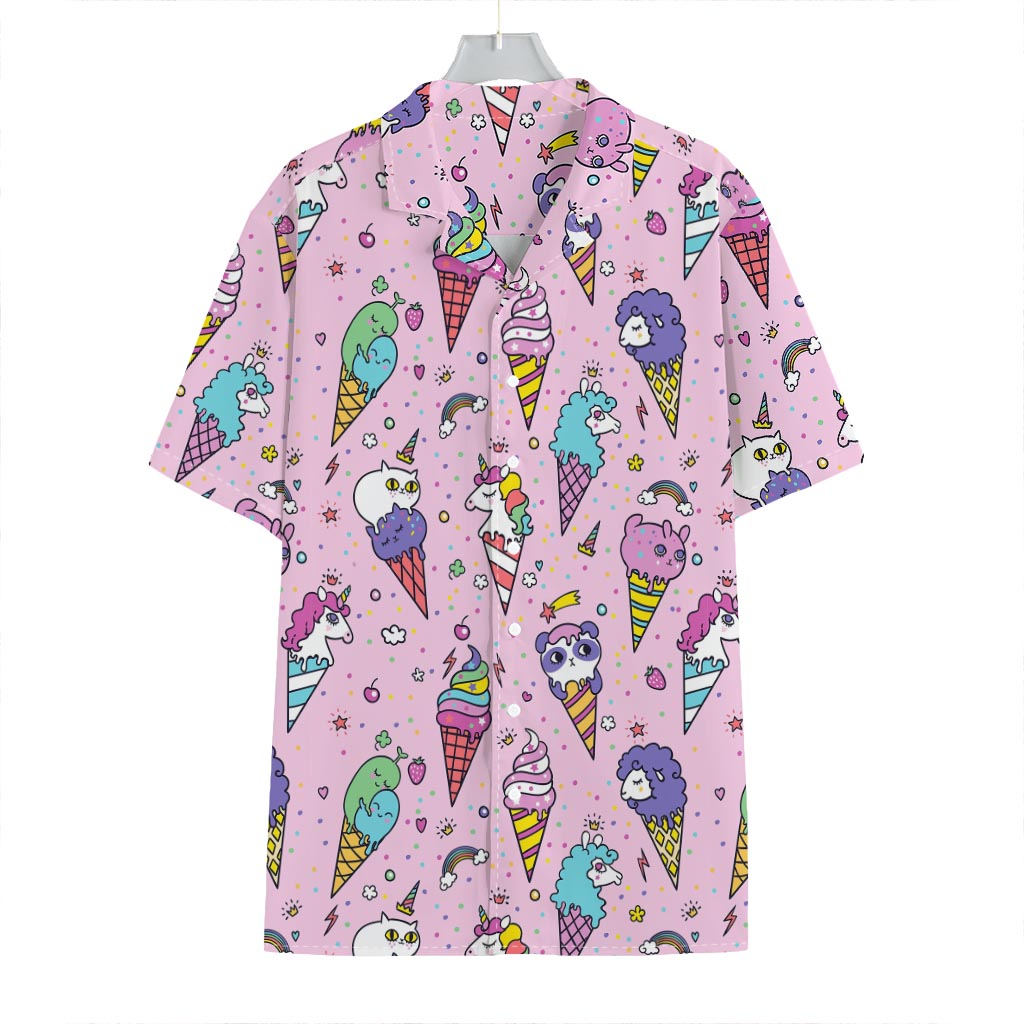 Girly Unicorn Ice Cream Pattern Print Hawaiian Shirt