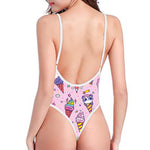 Girly Unicorn Ice Cream Pattern Print High Cut One Piece Swimsuit