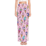 Girly Unicorn Ice Cream Pattern Print High Slit Maxi Skirt