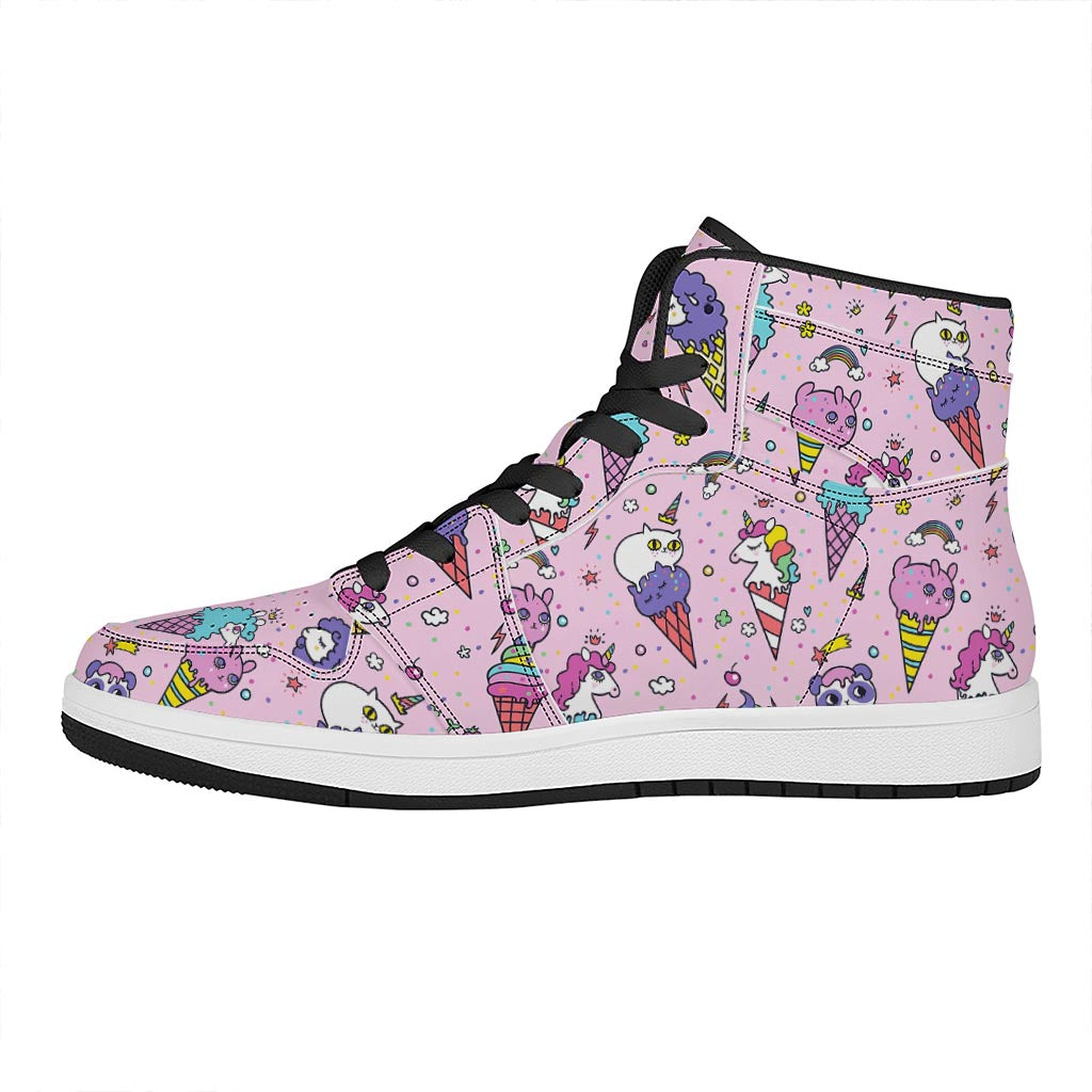 Girly Unicorn Ice Cream Pattern Print High Top Leather Sneakers