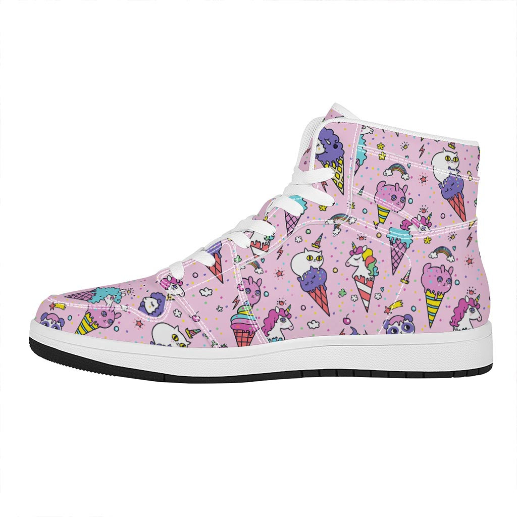 Girly Unicorn Ice Cream Pattern Print High Top Leather Sneakers