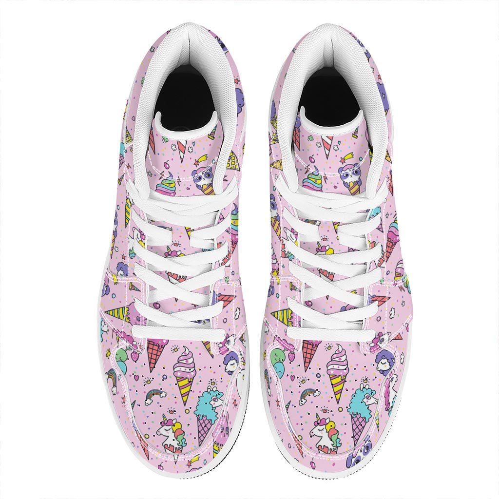 Girly Unicorn Ice Cream Pattern Print High Top Leather Sneakers