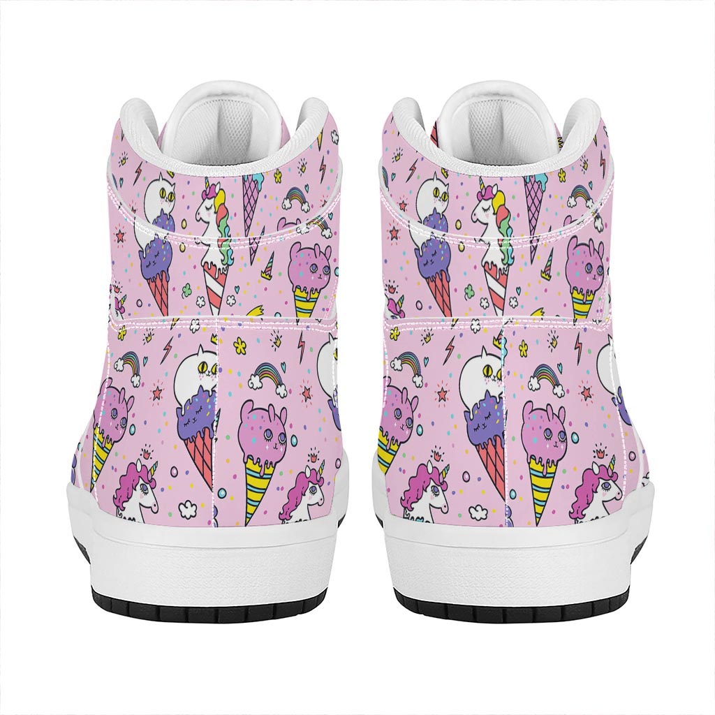 Girly Unicorn Ice Cream Pattern Print High Top Leather Sneakers