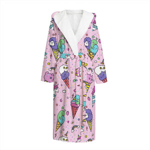 Girly Unicorn Ice Cream Pattern Print Hooded Bathrobe