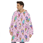 Girly Unicorn Ice Cream Pattern Print Hoodie Blanket