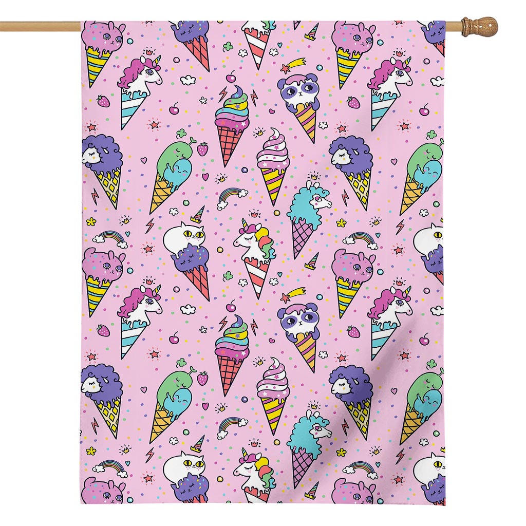 Girly Unicorn Ice Cream Pattern Print House Flag