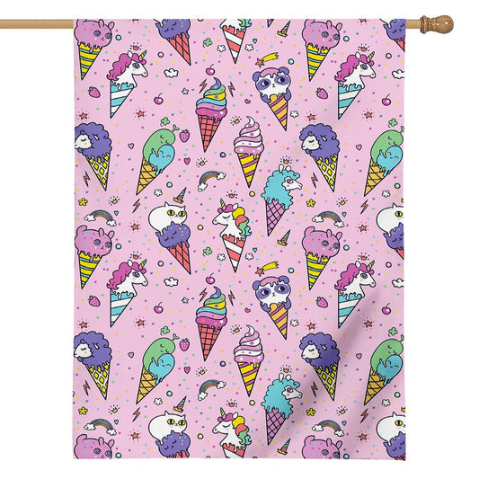 Girly Unicorn Ice Cream Pattern Print House Flag