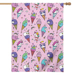 Girly Unicorn Ice Cream Pattern Print House Flag