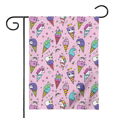 Girly Unicorn Ice Cream Pattern Print House Flag