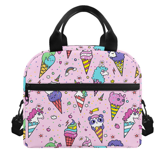 Girly Unicorn Ice Cream Pattern Print Insulated Lunch Bag