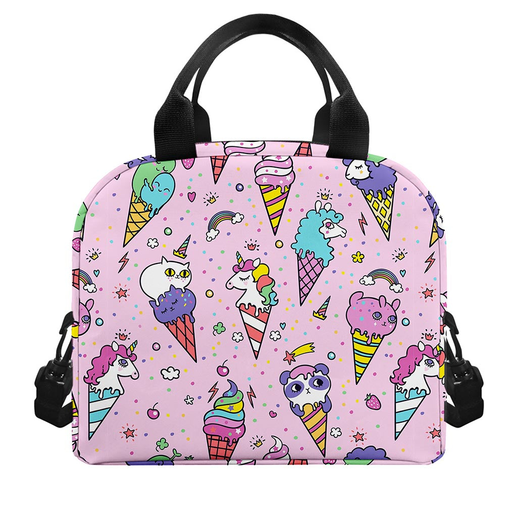 Girly Unicorn Ice Cream Pattern Print Insulated Lunch Bag