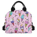 Girly Unicorn Ice Cream Pattern Print Insulated Lunch Bag