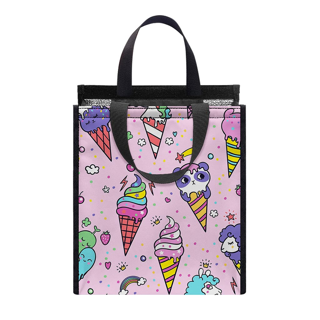 Girly Unicorn Ice Cream Pattern Print Insulated Lunch Tote