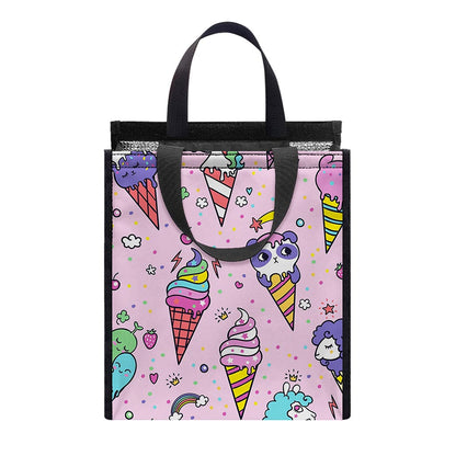 Girly Unicorn Ice Cream Pattern Print Insulated Lunch Tote