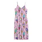 Girly Unicorn Ice Cream Pattern Print Jersey Midi Cami Dress