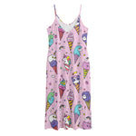 Girly Unicorn Ice Cream Pattern Print Jersey Midi Cami Dress