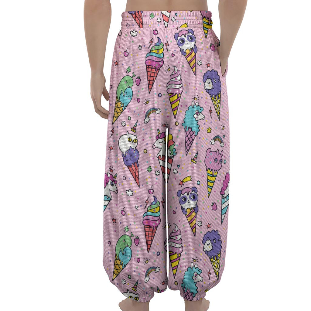 Girly Unicorn Ice Cream Pattern Print Lantern Pants