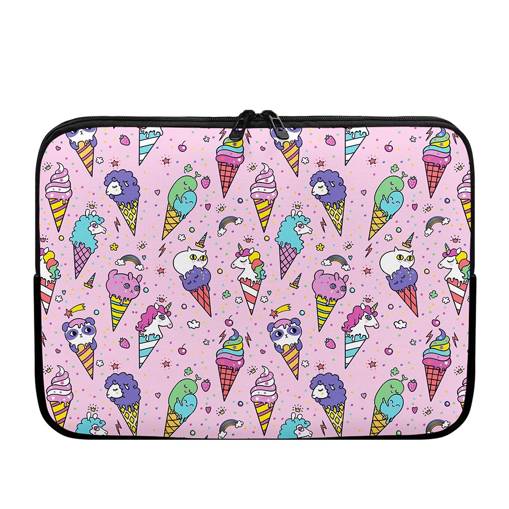 Girly Unicorn Ice Cream Pattern Print Laptop Sleeve
