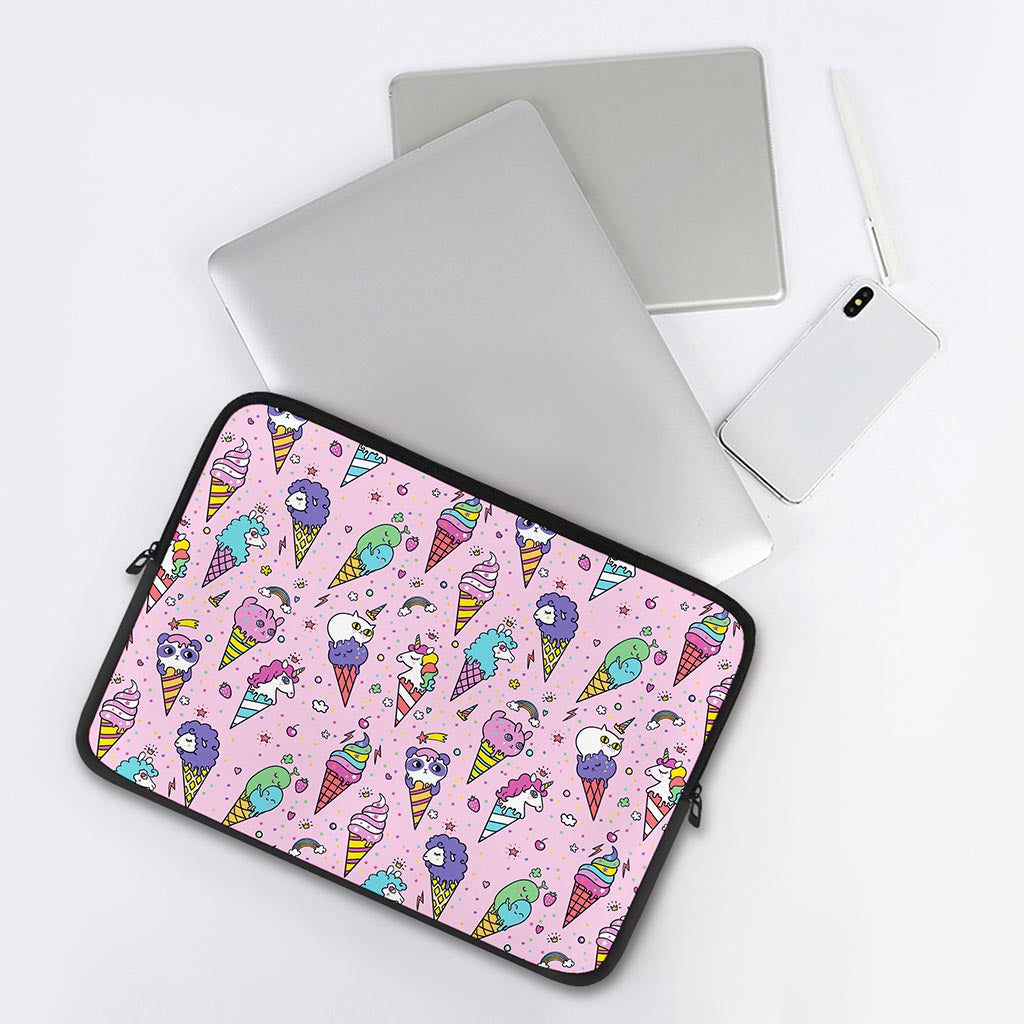Girly Unicorn Ice Cream Pattern Print Laptop Sleeve
