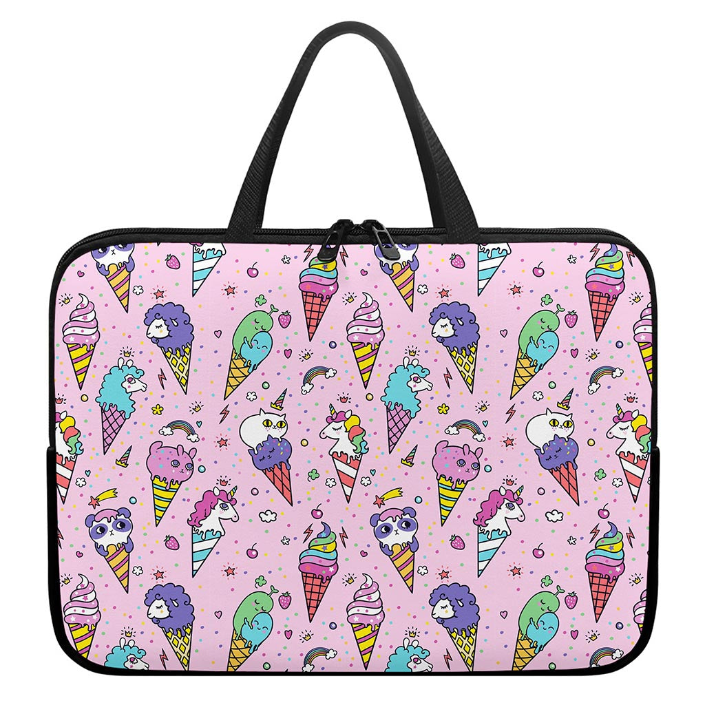 Girly Unicorn Ice Cream Pattern Print Laptop Sleeve With Handle