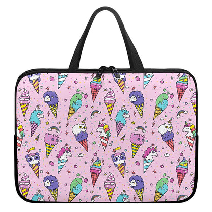 Girly Unicorn Ice Cream Pattern Print Laptop Sleeve With Handle