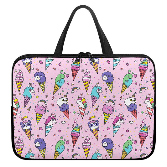 Girly Unicorn Ice Cream Pattern Print Laptop Sleeve With Handle