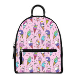 Girly Unicorn Ice Cream Pattern Print Leather Backpack