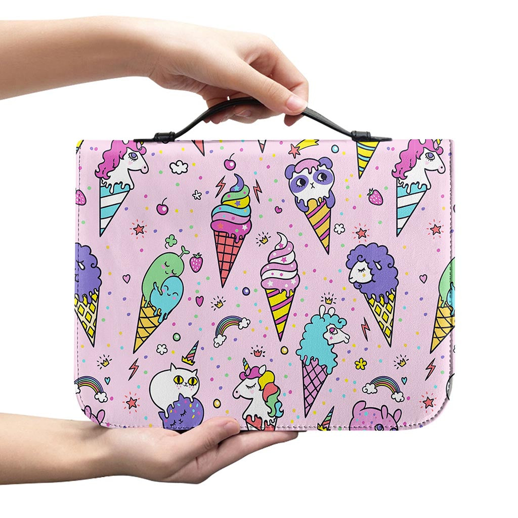 Girly Unicorn Ice Cream Pattern Print Leather Bible Cover