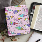 Girly Unicorn Ice Cream Pattern Print Leather Bible Cover