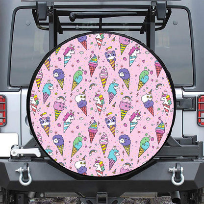 Girly Unicorn Ice Cream Pattern Print Leather Spare Tire Cover