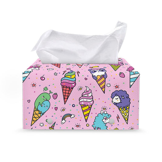 Girly Unicorn Ice Cream Pattern Print Leather Tissue Box Cover