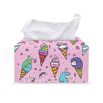 Girly Unicorn Ice Cream Pattern Print Leather Tissue Box Cover
