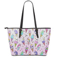 Girly Unicorn Ice Cream Pattern Print Leather Tote Bag With Zipper