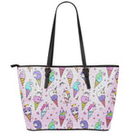 Girly Unicorn Ice Cream Pattern Print Leather Tote Bag