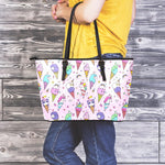 Girly Unicorn Ice Cream Pattern Print Leather Tote Bag