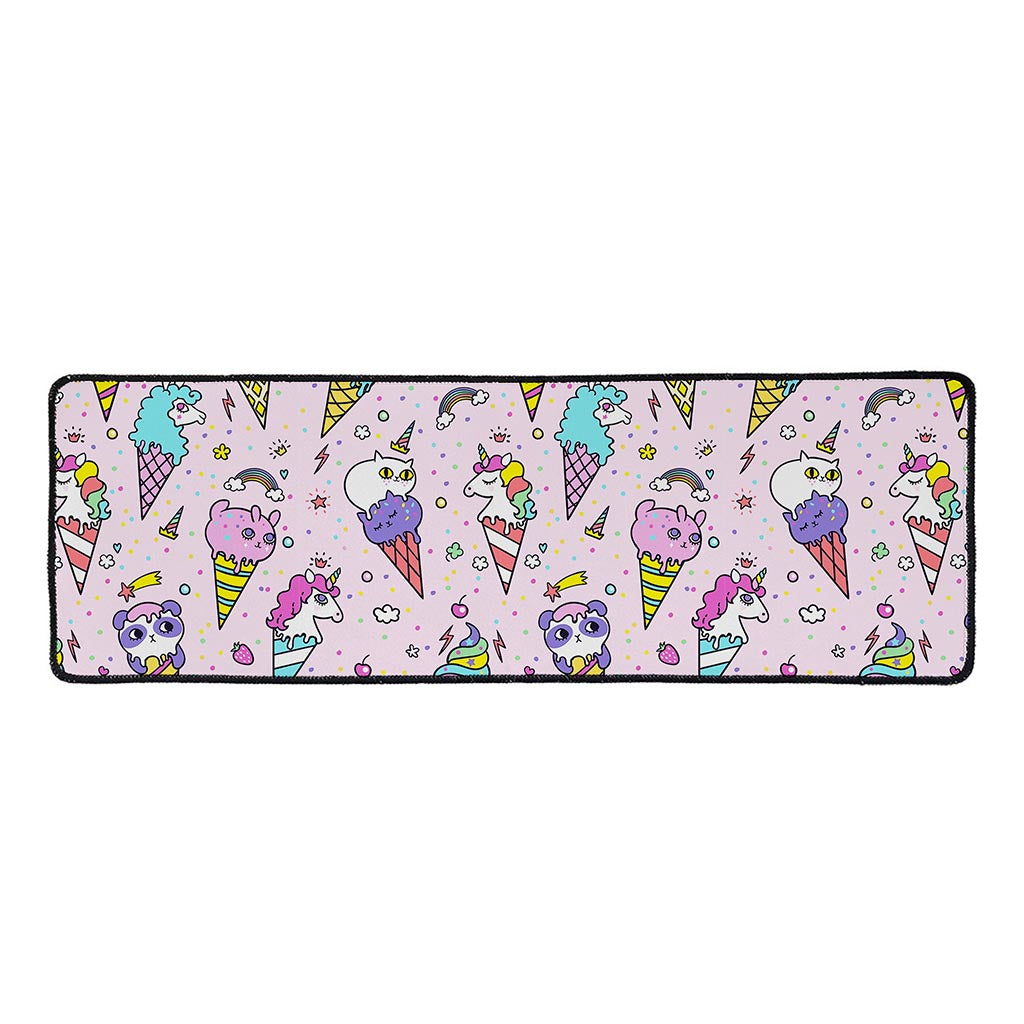 Girly Unicorn Ice Cream Pattern Print Long Kitchen Mat
