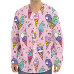 Girly Unicorn Ice Cream Pattern Print Long Sleeve Baseball Jersey