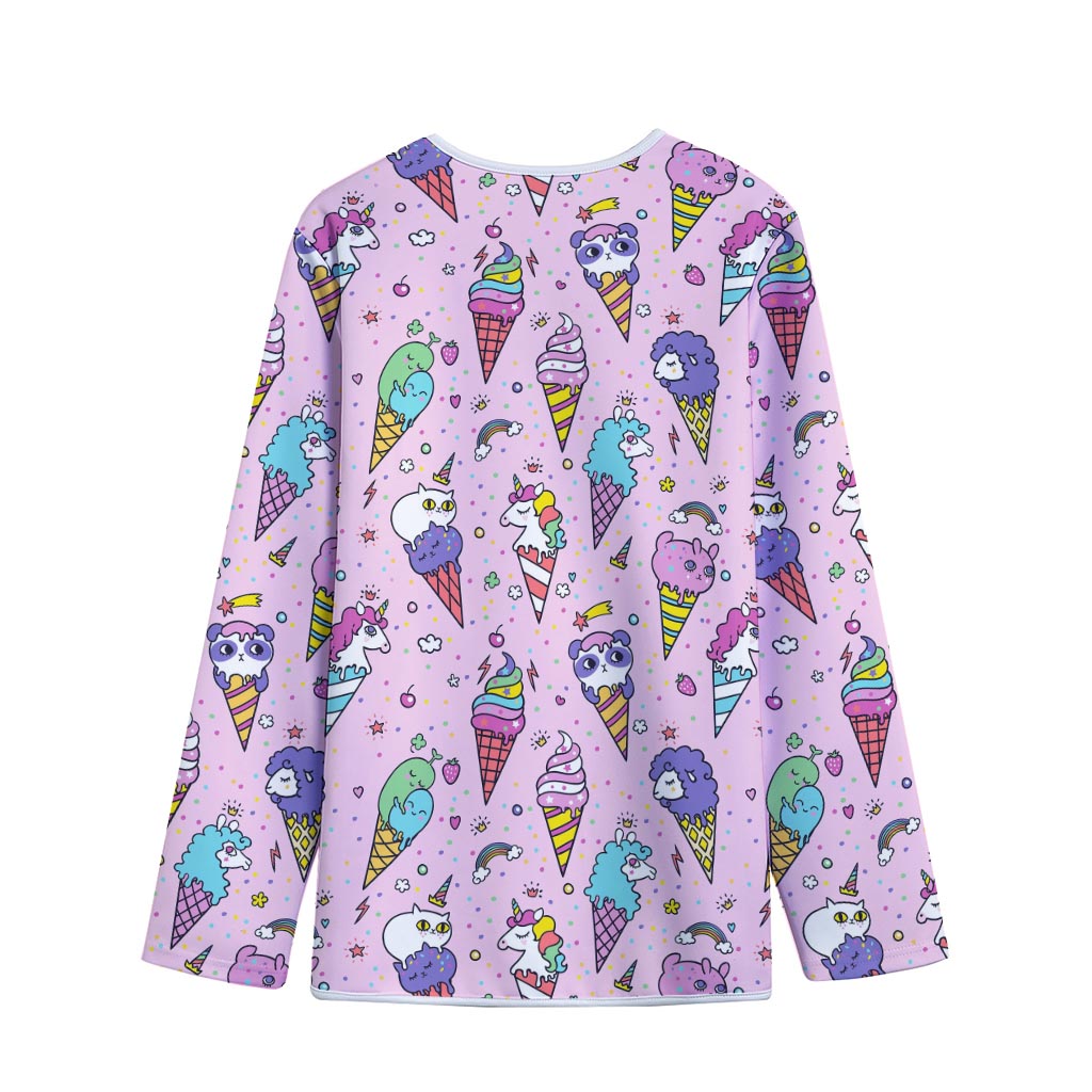 Girly Unicorn Ice Cream Pattern Print Long Sleeve Short Coat