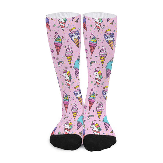 Girly Unicorn Ice Cream Pattern Print Long Socks