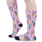 Girly Unicorn Ice Cream Pattern Print Long Socks