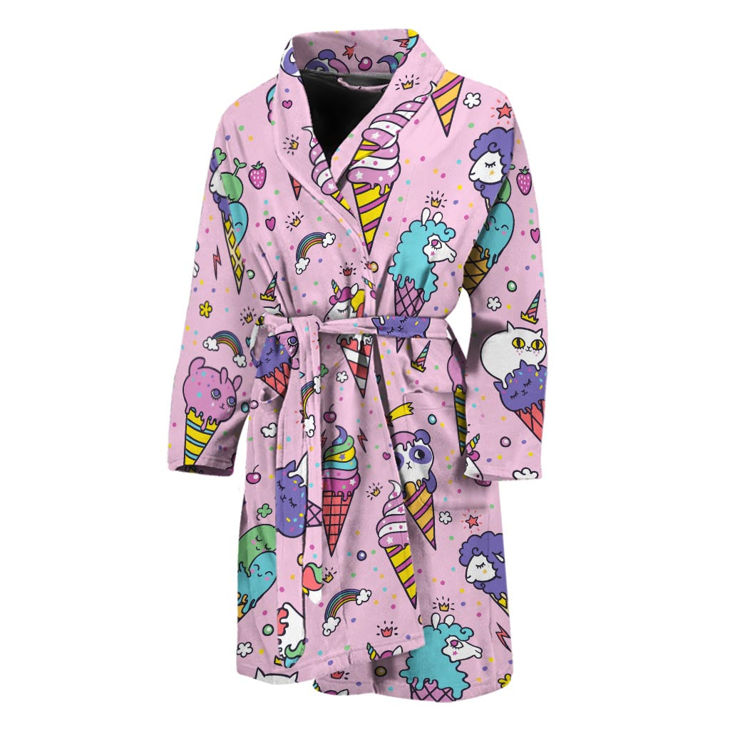 Girly Unicorn Ice Cream Pattern Print Men's Bathrobe