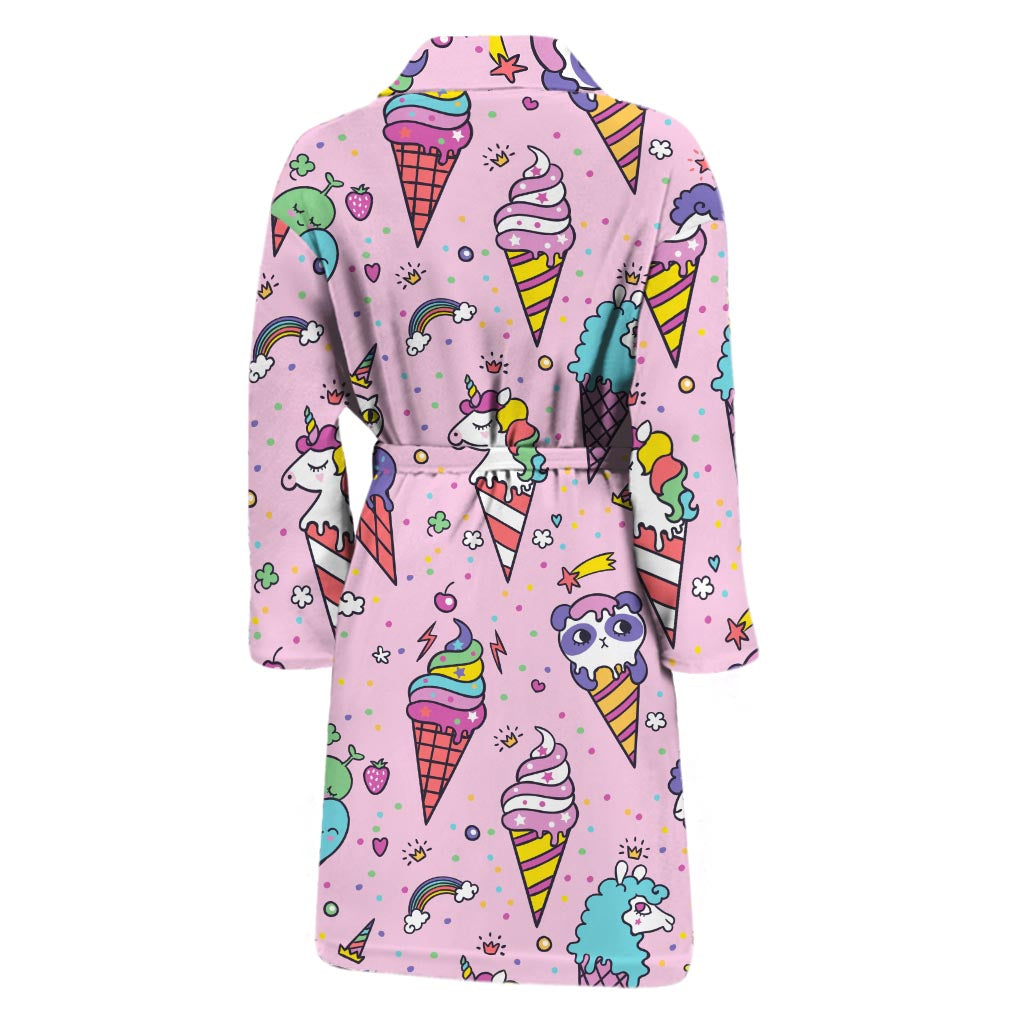 Girly Unicorn Ice Cream Pattern Print Men's Bathrobe