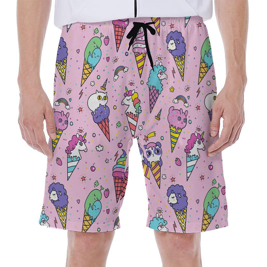 Girly Unicorn Ice Cream Pattern Print Men's Beach Shorts