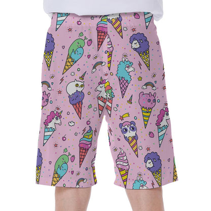 Girly Unicorn Ice Cream Pattern Print Men's Beach Shorts