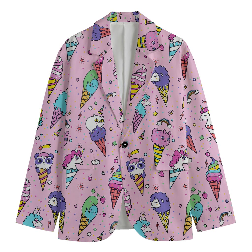 Girly Unicorn Ice Cream Pattern Print Men's Blazer