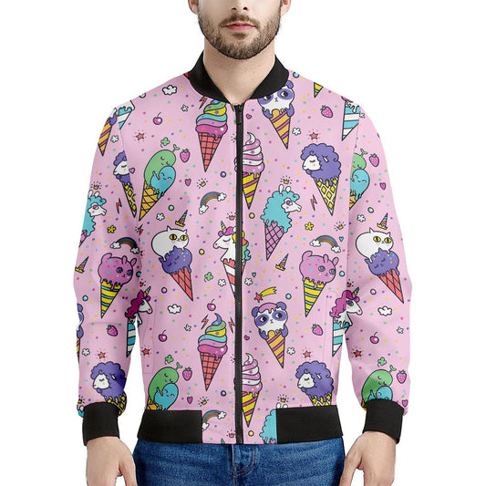 Girly Unicorn Ice Cream Pattern Print Men's Bomber Jacket