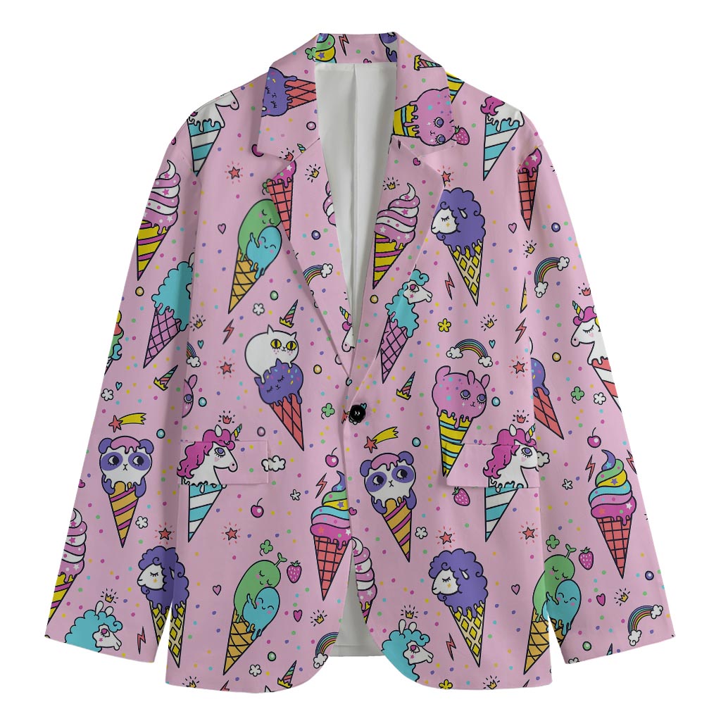 Girly Unicorn Ice Cream Pattern Print Men's Cotton Blazer